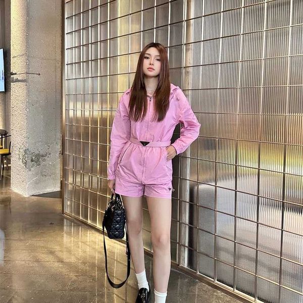 

26% off clothing designer quality family spring/summer new girls' style triangle belt waist hooded windbreaker+shorts casual versatile, White