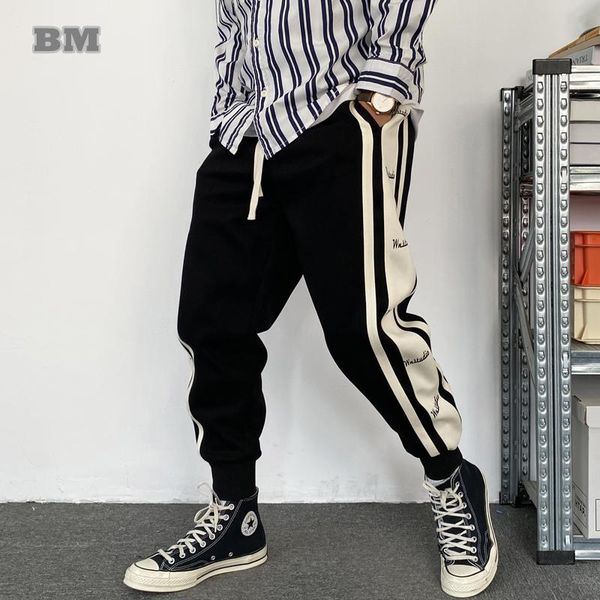 

pants american streetwear oversized sweatpants korean style hip hop casual striped jogging pants harajuku joggers men, Black