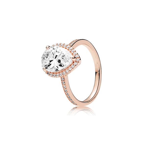 

wedding rings 18k rose gold tear drop cz diamond ring with original box for pandora 925 silver set engagement jewelry women motion current 2, Slivery;golden