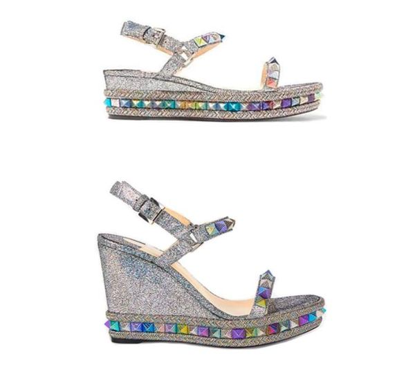 

2022espadrille wedge sandals women high heel platform shoes summer luxury silver glittercovered leather shoes 25 color8351294, Black
