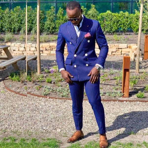 

blazers fashion pinstripe slim fit mens suits double breasted two pieces wedding tuxedos custom made business (blazer+trousers), White;black