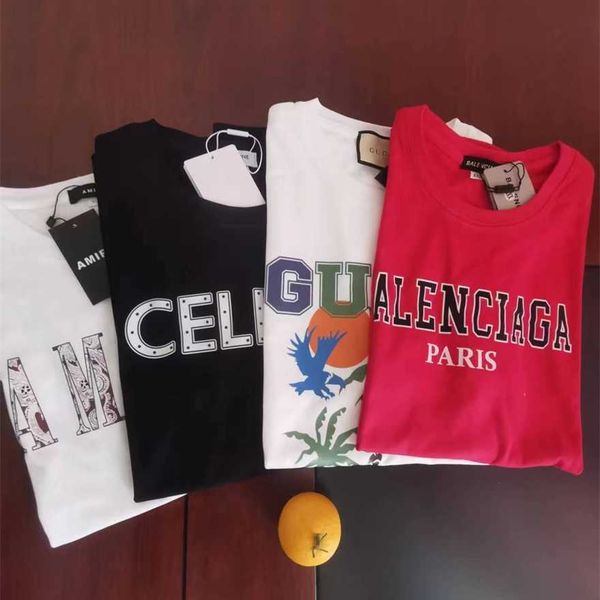 

34% off original gujia t-shirt summer new fashion men's and women's short round neck printed couple half sleeve, White