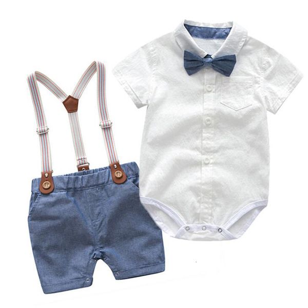 

clothing sets born baby boy bow formal romper clothes suits gentleman party suit soft cotton jumpsuit suspender pants infant toddler set 230, White