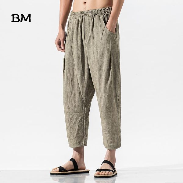 

pants fashions men black casual harem pants summer trousers 2019 mens cotton linen pants male chinese style solid calflength pants