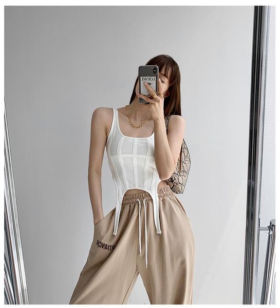 

tanks woman summer rib combat corset sleeveless tank bustier cropped, Black;white