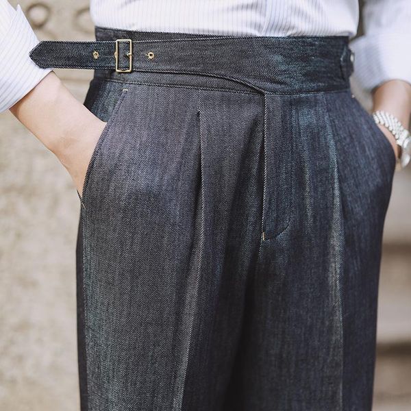 

blazers 2022 fashion mens dress pant high waist straight pants men spring business versatile belt trouser gentleman paris button pant, White;black