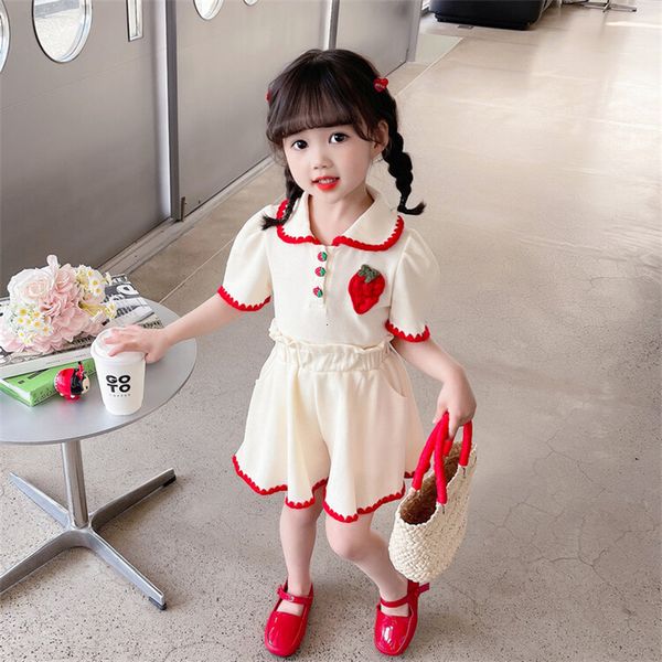 

clothing sets baby girls clothing sets summer children t shirt shorts 2 pieces suit strawberry kids casual sportswear infant clothes 2-8 yea, White