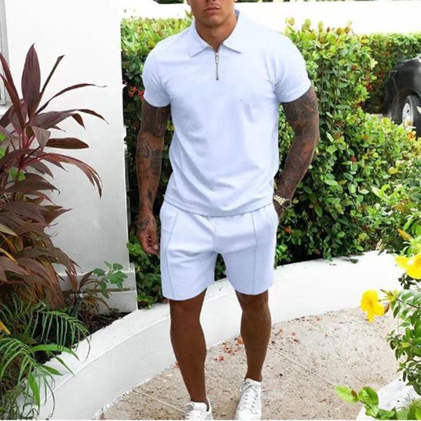 

men's tracksuits mens tracksuit suit summer short sleeve thin polo shirtsport shorts 2 piece men solid set casual jogging sportswear 23, Gray