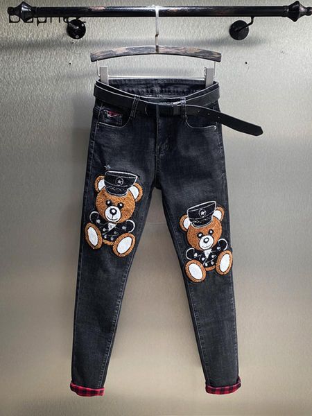 

jeans jean taille haute en denim noir pour femme pantalon moulant assorti avec tout style occidental nouvelle collection automne, Blue