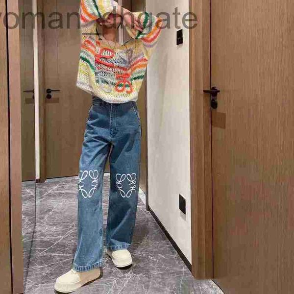

women's jeans designer 2023 spring/summer new embroidered straight leg jeans casual versatile high waist pants for women lax5, Blue