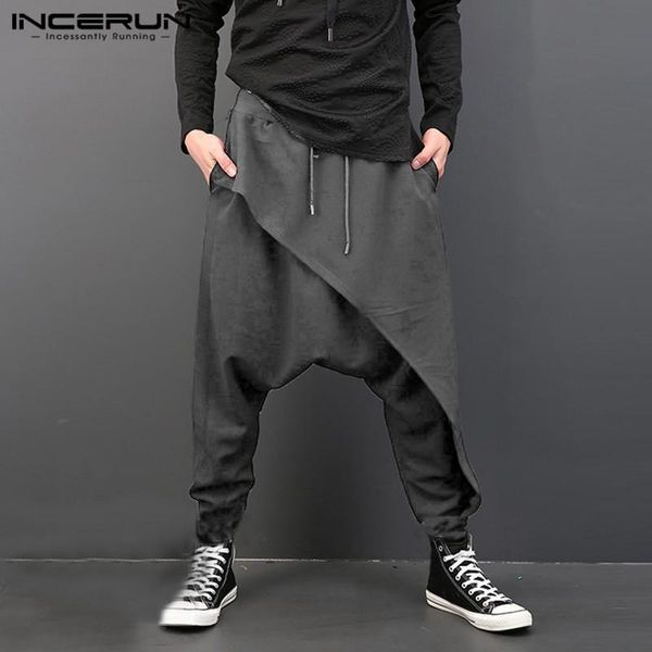 

pants incerun plus size men casual drape drop crotch harem hiphop pants trouser baggy dancing pants gothic punk style harem pants men, Black