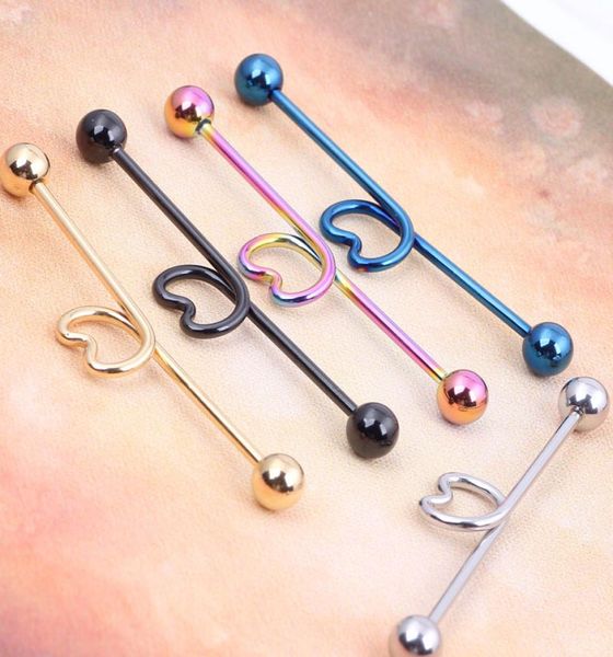 

5 color heart shape 44mm long industrial barbell piercing spiral earring ear piercing tragus bar helix ear plug stretcher7619982, Silver