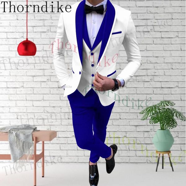 

blazers thorndike royal blue shawl lapel casual tuxedos for wedding groomsmen suits men 2022 (blazer+vest+pants) mens suits 3 pcs, White;black