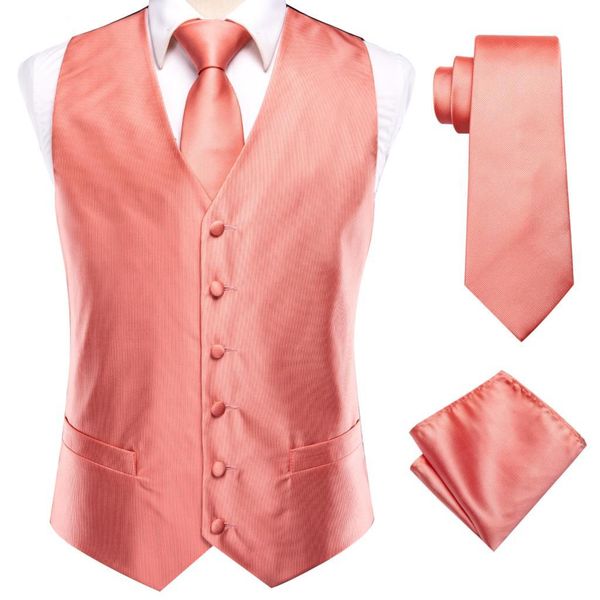 

blazers hitie coral pink solid silk mens slim waistcoat necktie set for suit dress wedding 4pcs vest necktie hanky cufflink set, White;black