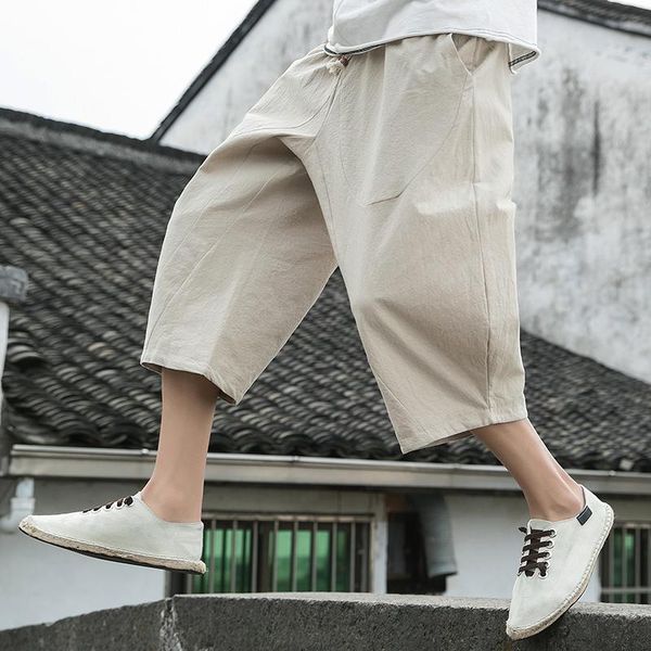 

pants cotton harem pants men 2020 summer sweatpants mens joggers casual chinese style anklelength trousers, Black