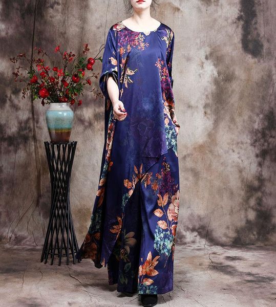

dress women spring summer printed irregular length +elastic waist wide leg pants suits ladies print sets female suits, White