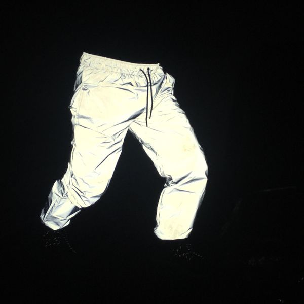 

pants holographic men reflective rave geometric hip hop pants casual jogging sweatpants, Black