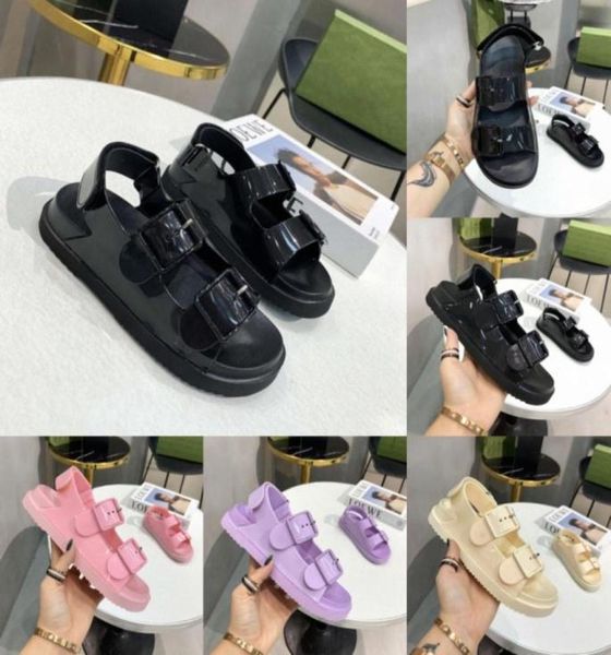 

designer women sandals slides rubber patent leather it is a kind of shoes that can be matched with clothes at will jelly adjustabl4354112, Black