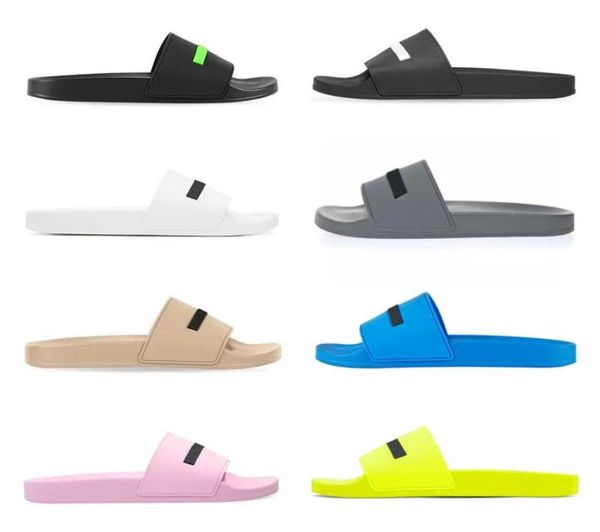 

summer men women designer shoes slippers slides sandals black fluo green white cool grey beige blue pink yellow mens rubber slippe6556180
