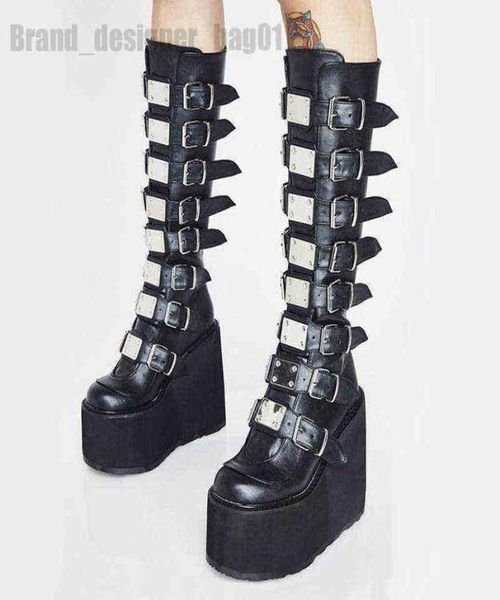 

boots punk style brand ladies motorcycle boots black fashion wedge high heel shoes autumn winter gothic demonias platforms woman b6848040
