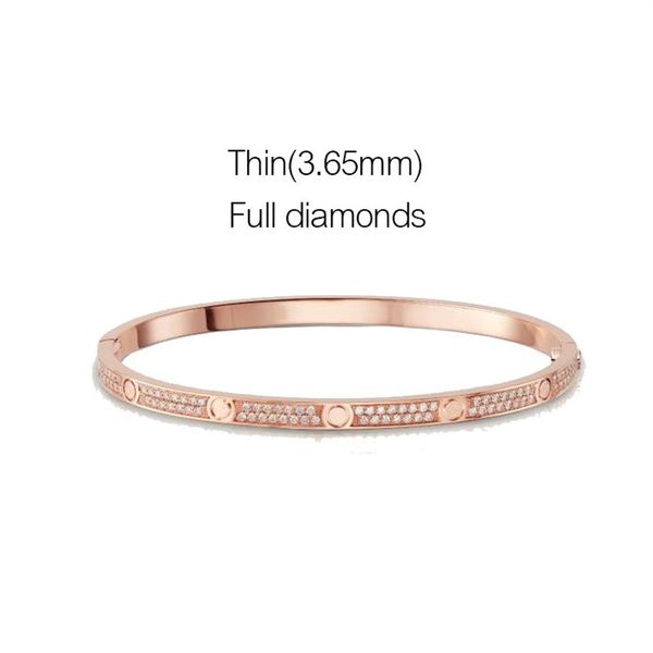 

luxury thin love bangle full diamond with screwdriver designer bracelets fashion womans jewelry 3 65mm rose gold platinum bracelet309q, Black