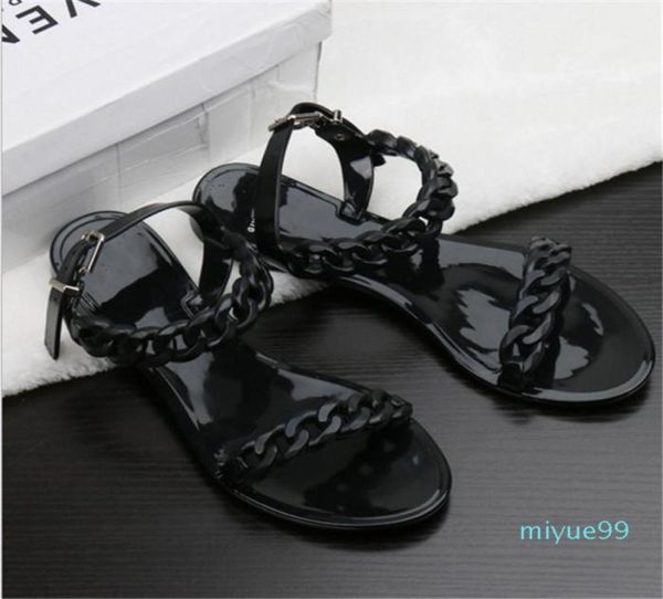 

2021 summer plastic chain beach shoes candy color jelly sandals flat bottomed out fashion8399380, Black