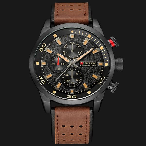 

curren 2018 new luxury fashion analog military sports watches leather strap quartz wristwatch montre homme relojes2743, Slivery;brown