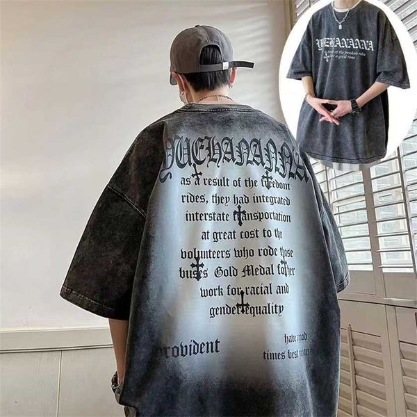 

26% off trendy short sleeved street washed t-shirt men with american design sense niche loose fitting insets for couples, White;black