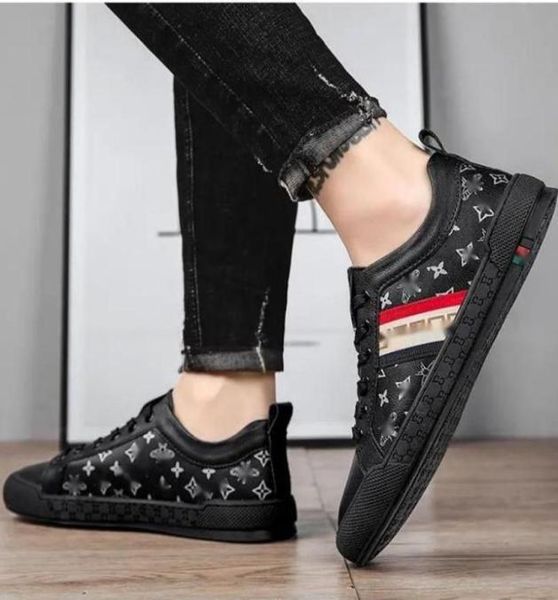 

mens sneakers round toe concise 2021 new men shoes lace up pu leather casual outdoors fashion classic comfortable spring autumn si3805813, Black