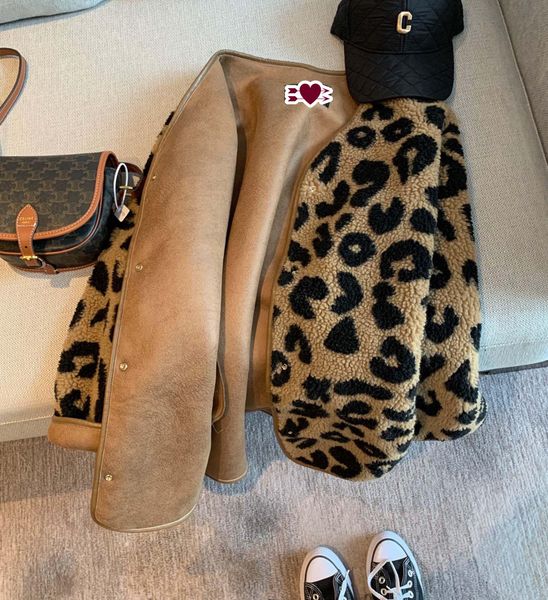 

jackets leopard print fur onepiece short jacket women spring and autumn 2021 korean loose casual thick, Black;brown