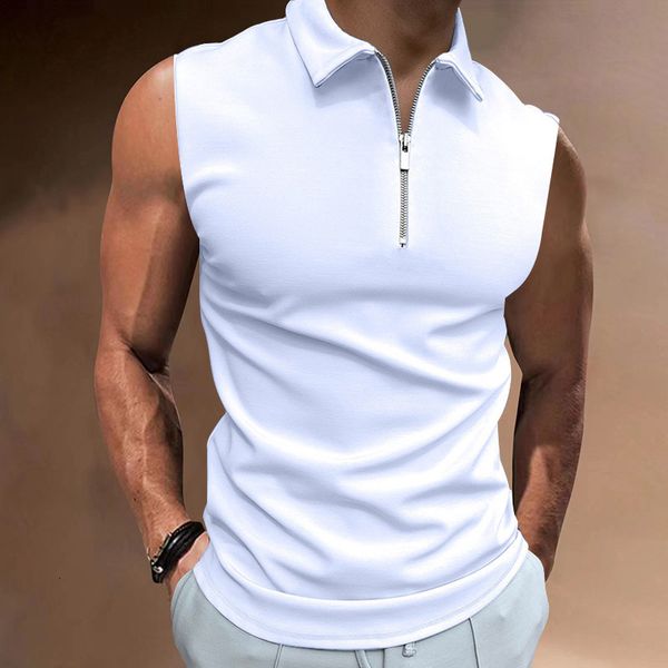 

men' tank sports fitness mens fashion tank solid color zipper lapel sleeveless camisole spring summer men casual vest streetwear 230, White;black