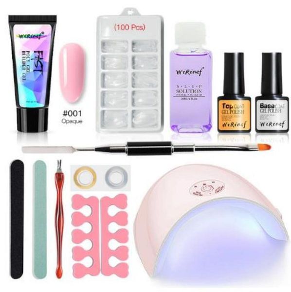 

14pcsset nail polish set fast extension glue lacquer kit primer coat gel uv led nail dryer set3715366, Red;pink