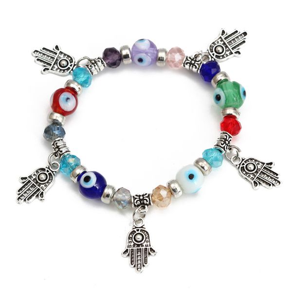 

Popular Antique Silver Fatima Hand Charm Bracelet Blue Evil Eye Beads Strands Bracelets Jewelry