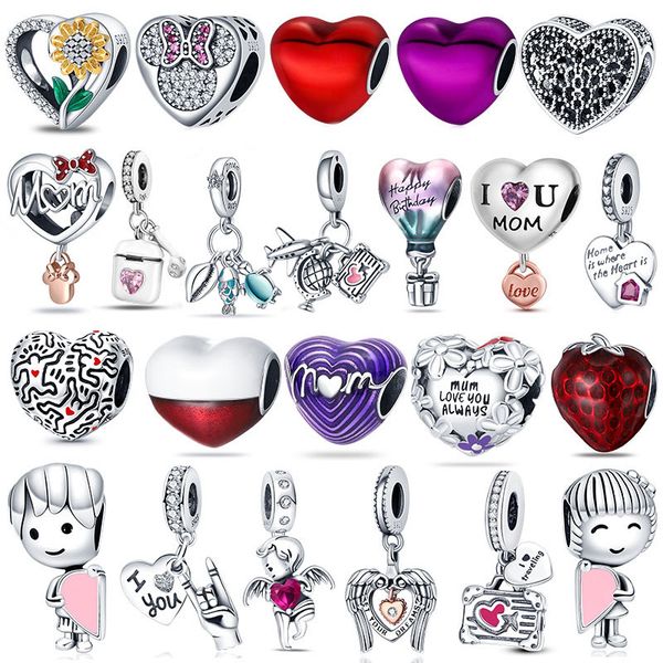 

sparkling pink heart-shaped charms 925 silver fit original pandora bracelet necklace beads charm for pendant designer jewelry gift, Bronze;silver