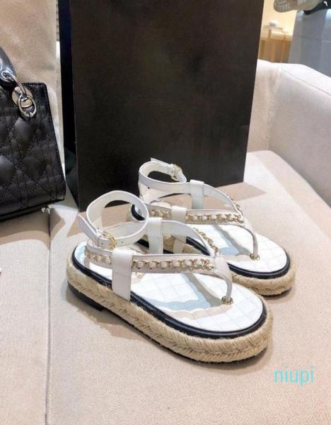 

designer metal chain sandals women039s new plaid thong toe ring fisherman flat luxury word buckle beach thick sole sandals 20227500690, Black