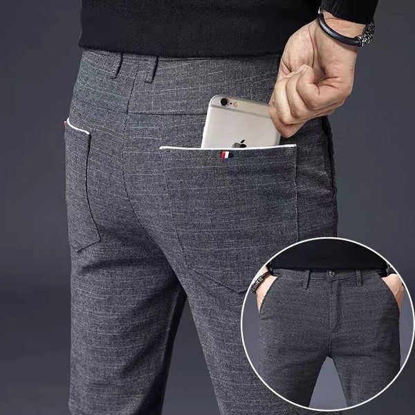 

pants 3 color men's classic solid color summer thin casual pants business j plus size fashion stretch cotton thin brand pants men, Black