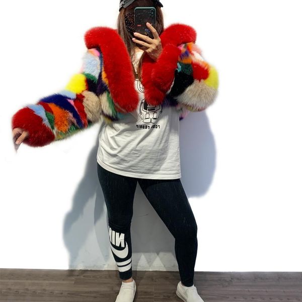 

fur 2022 autumn ladies real fur bomber hooded women natural fox jacket, Black