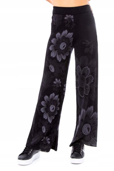 

capris printed silver yarn wide leg knitted trousers, Black;white