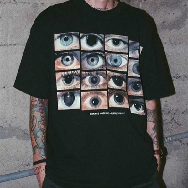 

26% off clothing designer quality american vintage eyeprint short t-shirt men's explosion street loose half sleeve ins fashion label, White;black