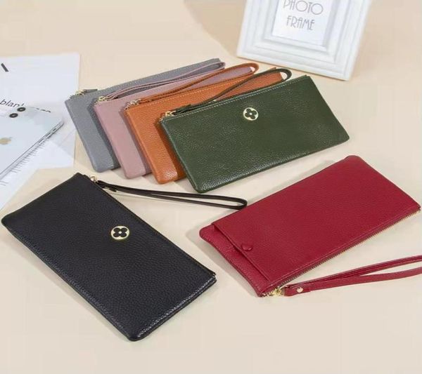 

genuine leather zipper women designer wallets lady cowhide fashion casual zero card purses female thin phone clutchs no2357249386, Red;black