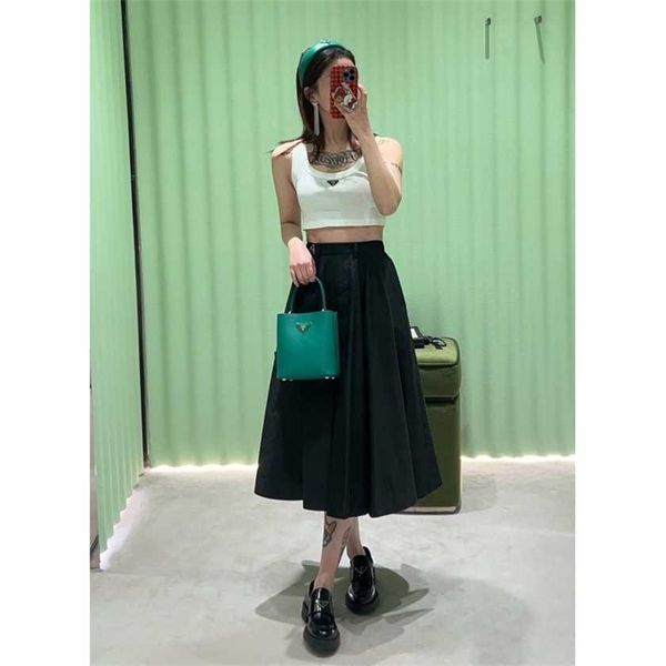 

26% off family spring/summer new trendy and cool nylon fabric waist slim skirt with belt for women, Black