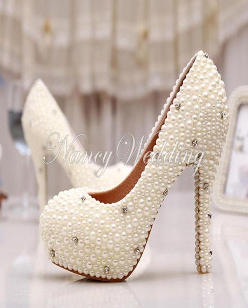 

women wedding shoes bridal spring single high heels ivory pearl rhinestone party prom shoes women pumps mother of bri7903431, Black