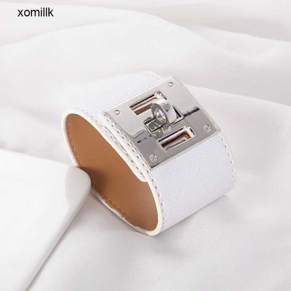 

hermm designer bracelet new wide edge leather bracelet napkin buckle cool style punk pu personalized temperament adjustable 5odt, Black
