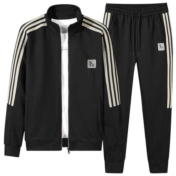 

tracksuits autumn new casual standing collar fashion splice sports two piece set men's loose, Gray