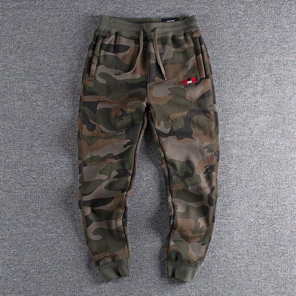 

pants 6232 winter men thicken causal camouflage cargo trousers sport tracksuit trendy campus outdoor tie feet comfy warm sweatpants, Black