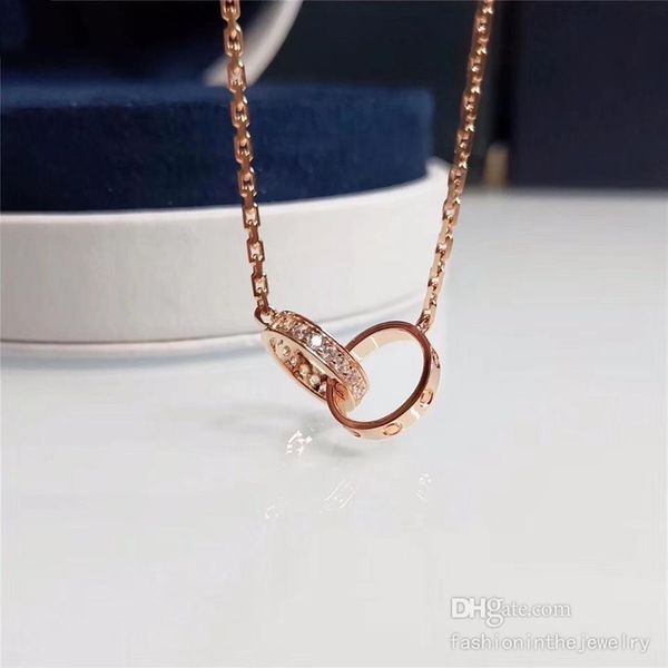 

fashion necklace designer jewelry luxury party sterling silver double rings diamond pendant rose gold necklaces for women silver 9277k