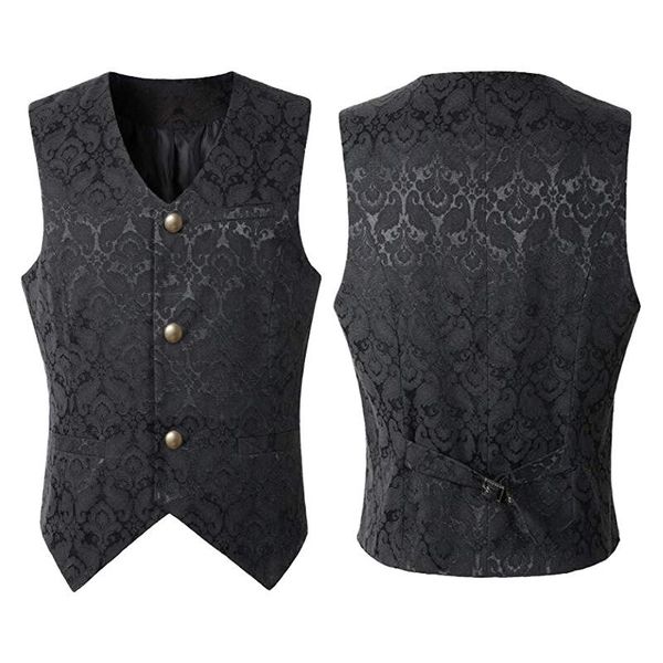 

blazers mens gothic steampunk single breasted vest brocade waistcoat men vintage medival viking renaissance pirate halloween costumes, White;black