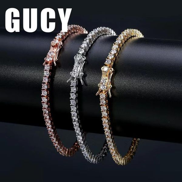 

rock tennis chains hip-hop tide men's bracelet zircon-microencased 3mm bracelet tennis bracelets for men and women iced out j249s, Golden;silver