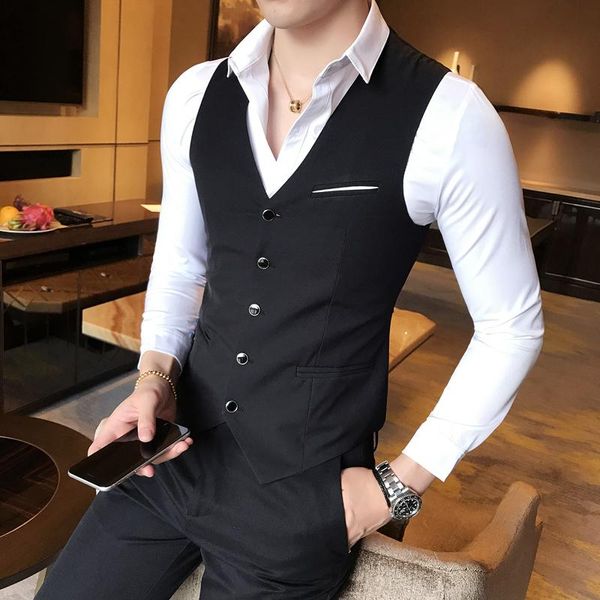 

blazers quality men's business casual slim vest fashion designer men classic solid color single breasted suit vest men asian size m5xl, White;black