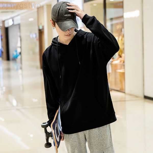 

autumn casual fashion solid color mens hoodies loose long sleeved clothes without printing three s various styles 2jyn0, Black